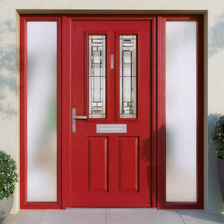 Apeer Witton Dark Red Door ACDM2, Glass RG151, Sidelight Glass SB26, Dark Red